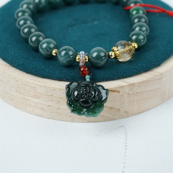 Vòng cẩm thạch xanh mặt hoa hồng 21 hạt ly8.1-17.08x5.98 KG+