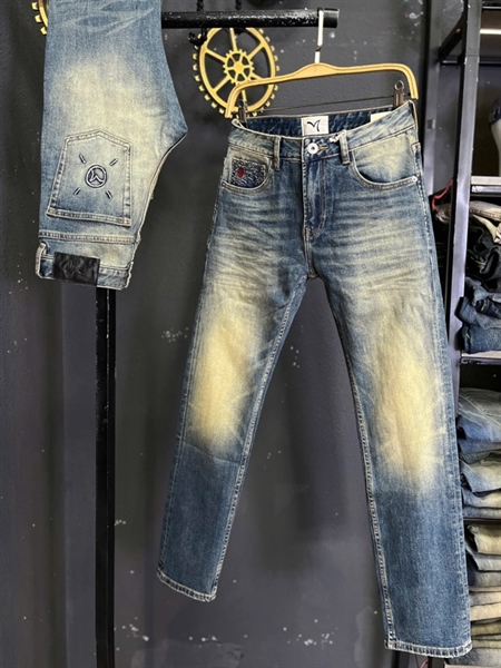 Jean QC VIP-JK0410 xanh was retro phủ đồng
