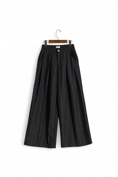 Quần Culottes Dạ Kẻ To Xếp Ly Túi