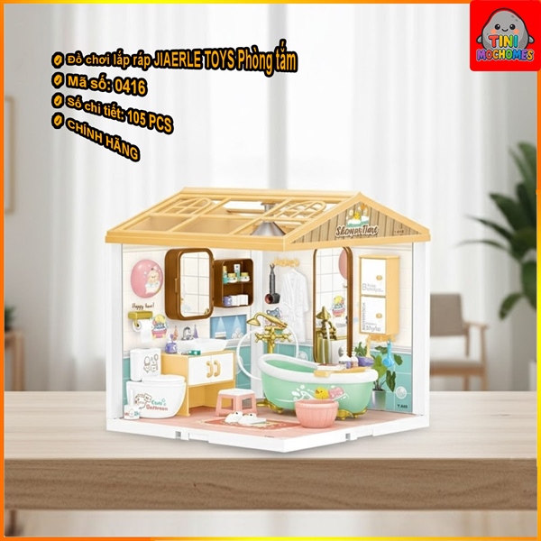 [CHÍNH HÃNG] Đồ chơi lắp ghép Ngôi nhà búp bê Phòng tắm DIY Miniature House kèm mái, đèn
