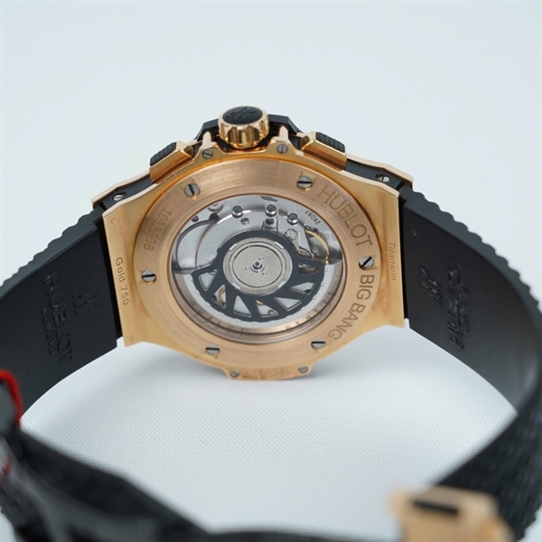 Đồng hồ Hublot Bigbang mặt đen viền vàng đính kim , dây đen sz38 (109992208) (HC) KG+