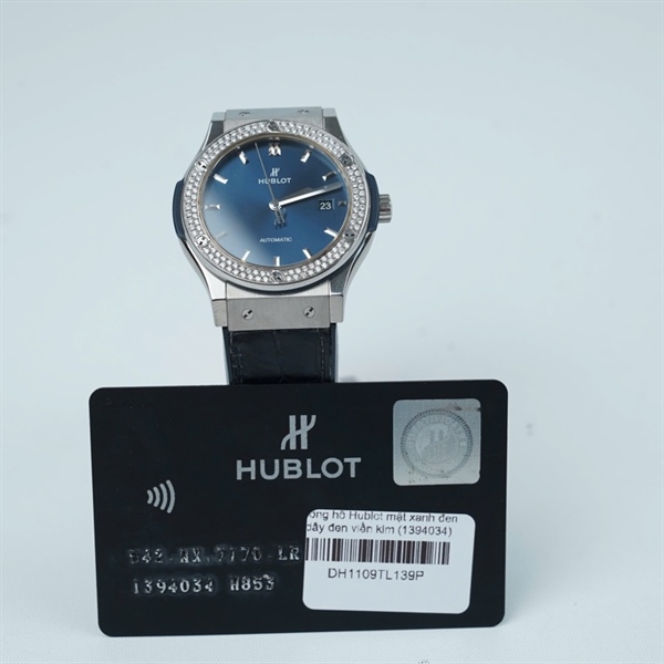 Đồng hồ Hublot mặt xanh đen dây đen viền kim (1394034) sz38 (HC) KG+
