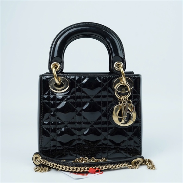 Túi Dior Lady đen bóng (05-BO-0178) szmini KG+