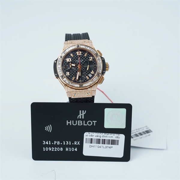 Đồng hồ Hublot Bigbang mặt đen viền vàng đính kim , dây đen sz38 (109992208) (HC) KG+