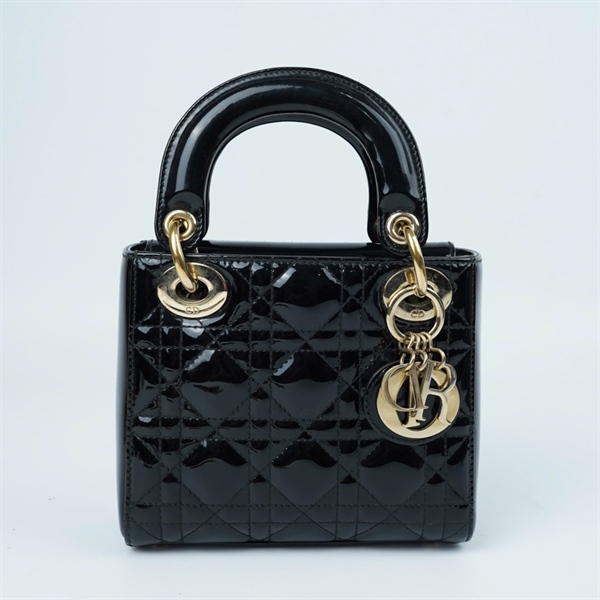 Túi Dior Lady đen bóng (05-BO-0178) szmini KG+