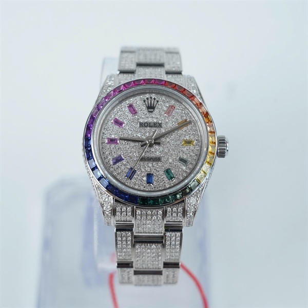 Đồng hồ Rolex bạc full đính kim, kim màu (321612Z6) sz28 (HC) KG+