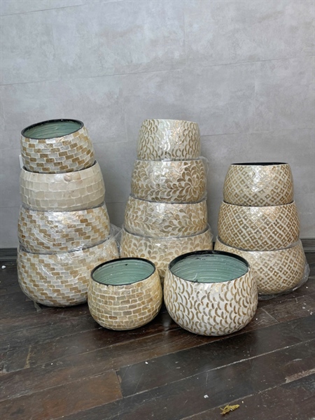 Chậu khảm trai miệng 36cm cao 23cm - Lọ hoa - Hoa Lụa Vân Vượng