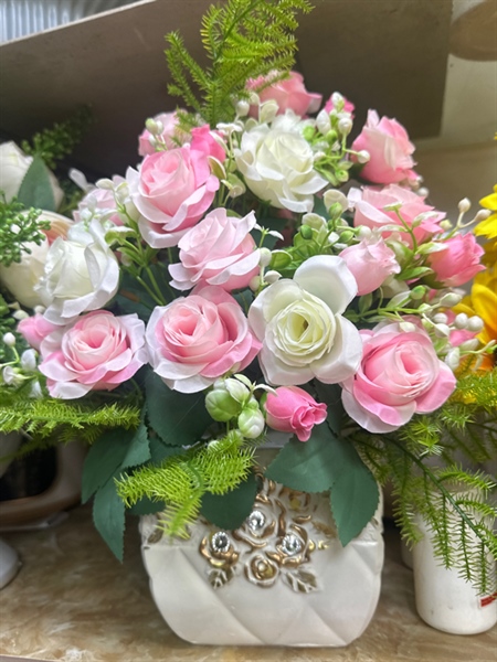 Bát hồng nở nụ - Thành phẩm - Hoa Lụa Vân Vượng