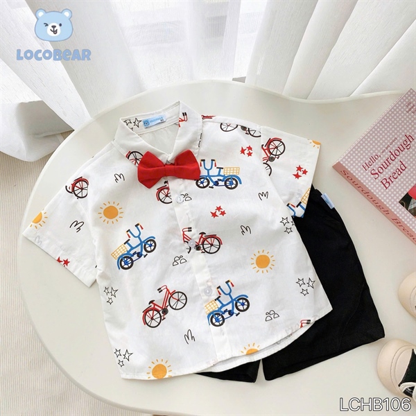 BT Set sơmi xe + nơ đỏ (80-140)