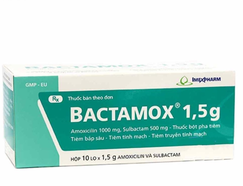 Thuốc bột pha tiêm Bactamox 1,5g (Amoxycilin 1000mg + Sulbactam 500mg) (Hộp 10 lọ) - Imexpharm