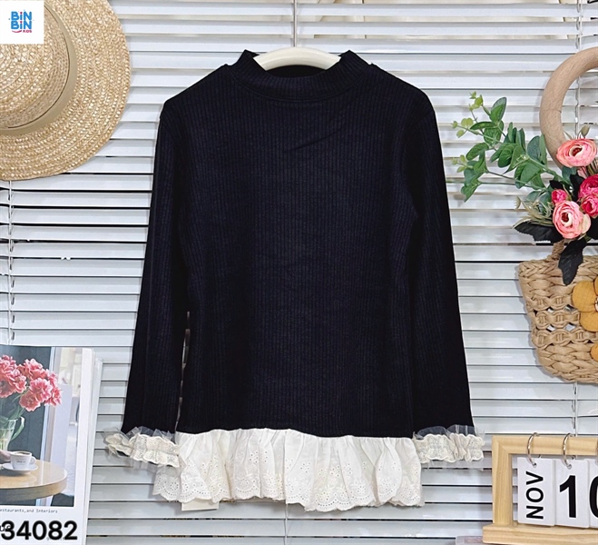 34082- Áo cổ lọ đen lai ren