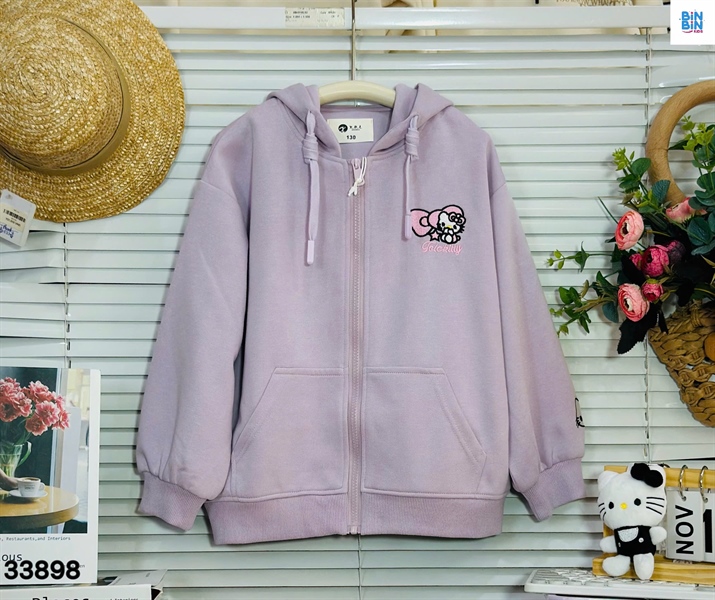 33898- Khoác nỉ mũ kéo khóa tím TaleKitty