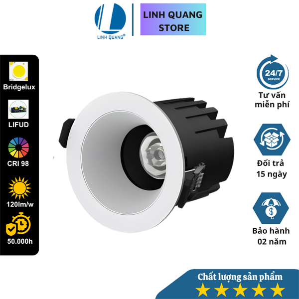 Đèn LED âm trần Spotlight SM12 Viền trắng chóa trắng, chống chói cao cấp, lỗ khoét 55mm