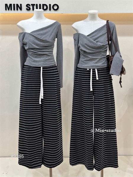 Set trễ vai Quần sọc 9385
