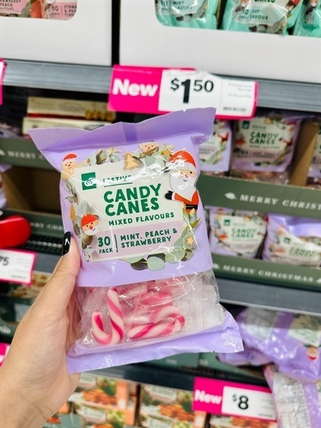 Kẹo Gậy Tím Giáng Sinh Mix Vị: Bạc Hà - Đào & Dâu