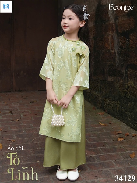 34129- AD xanh cốm đính nơ hoa