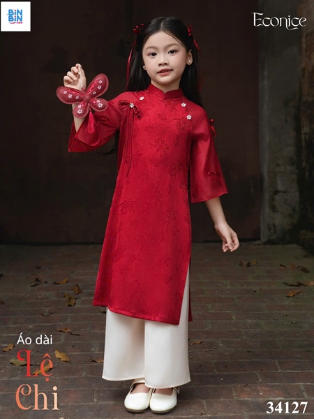 34127- AD đỏ đính nơ hoa trắng