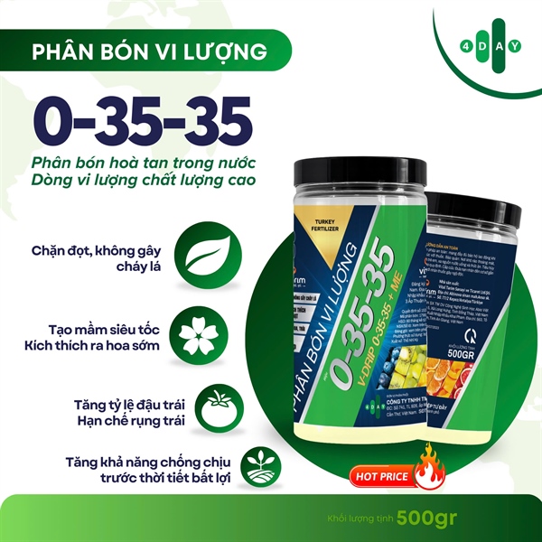 Phân bón vi lượng 0-35-35 (hủ 500 gram)