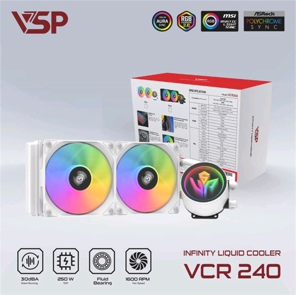Tản nhiệt nước VSP VCR240 2Fan, Màu trắng