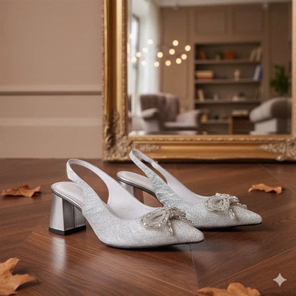 Giày Cưới QC Nơ Đá - Gót Vuông