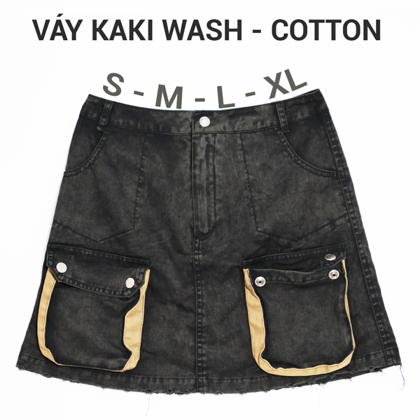 Chân Váy Kaki 100% Cotton Wash + Túi Hộp