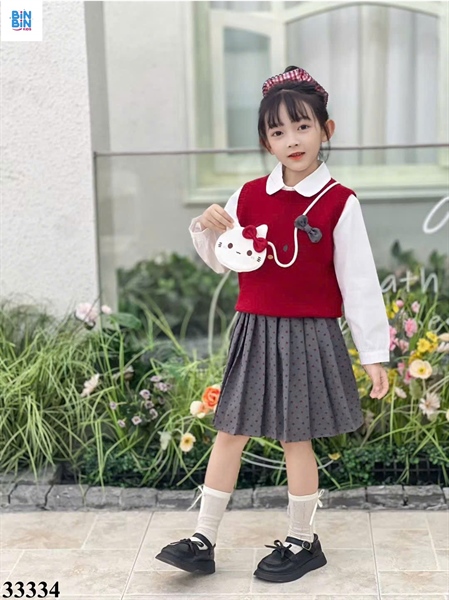 33334-Set 3CT Ghile Len Kitty Đỏ + CV chấm bi