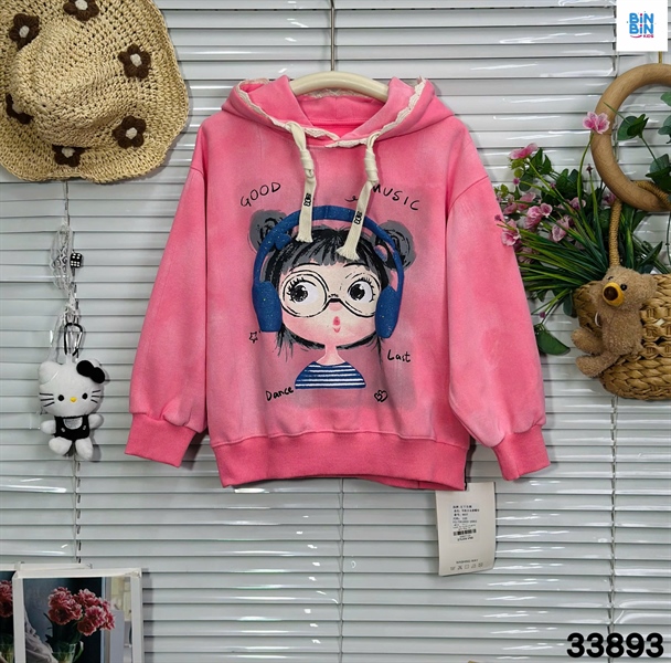 33893- Áo hoodie cô gái tai nghe hồng