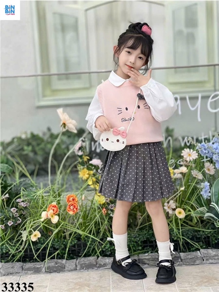 33335-Set 3CT Ghile Len Kitty Hồng + CV chấm bi