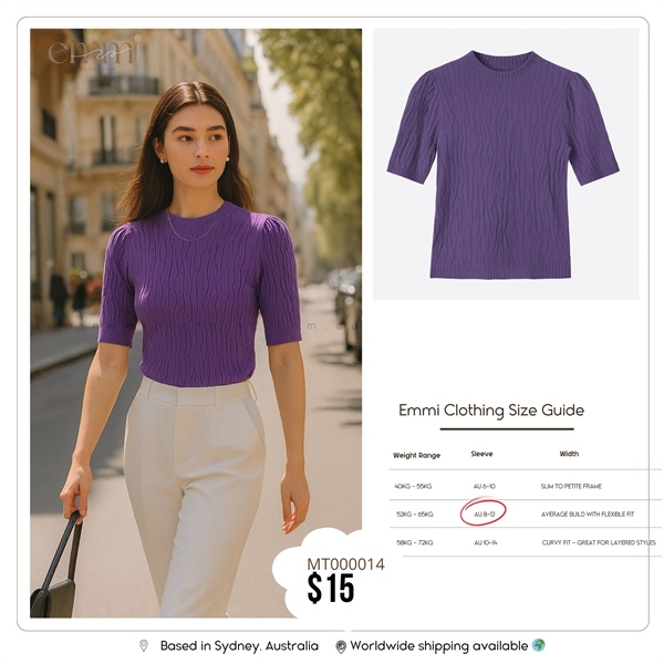 Purple Ribbed Knit Top for Average Build