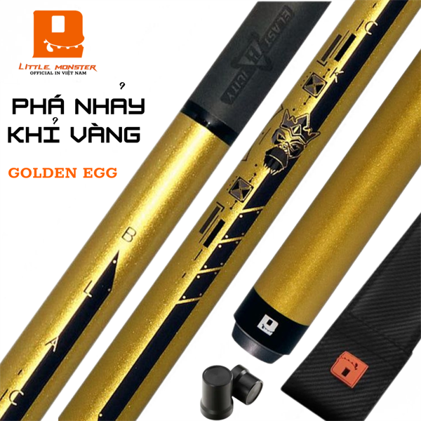 Cơ Bida 100% Carbon Phá Nhảy 3 Khúc-Phá Nhảy Khỉ Vàng-GOLDEN EGG-Tặng phụ kiện như hình