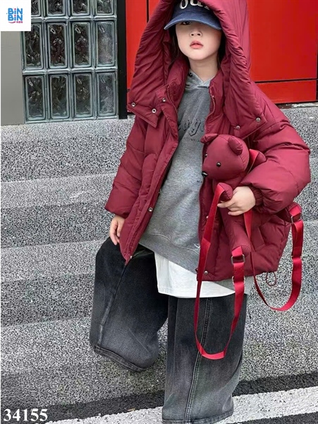 34155- Khoác phao Đỏ mũ vũ trơn