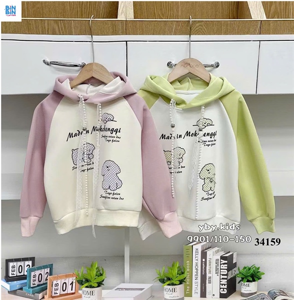 34159- Áo Hoodie xanh cốm in cún