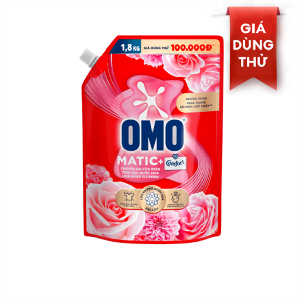 Ước giặt OMO Comfort hương Hoa Hồng Ecuador Cửa trên 1.8kg