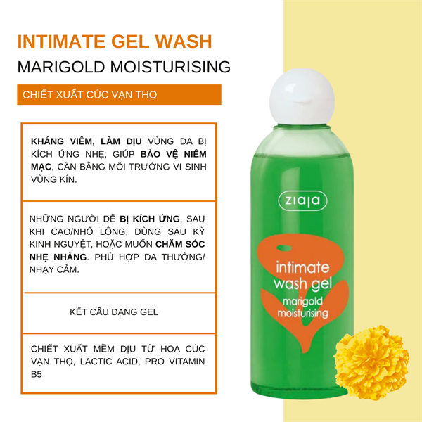Dung dịch vệ sinh Intimate ziaja Matigold Moisturising Cúc Vạn Thọ (Chai 500ml)