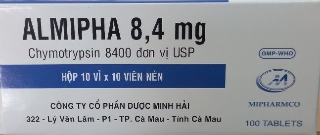Thuốc ALMIPHA 8,4Mg chymotrypsin 8400 usp Minh Hải (H*10vỉ*10viên) -