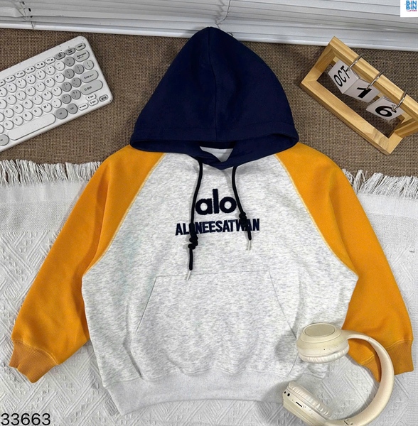 33663- Áo hoodie Alo xám vàng