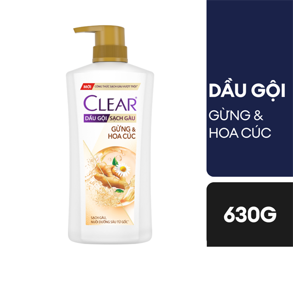 Clear dầu gội sạch gàu gừng và hoa cúc 630G chai