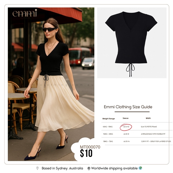 V-neck Tie-Up Top - Black