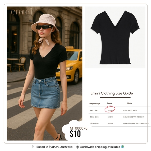 Black Ribbed Deep V-Neck Top