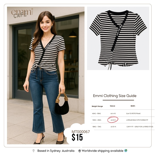 Striped Tie-Front Top - Black & White