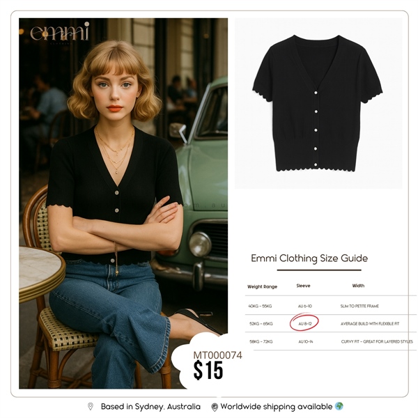 Black Scallop Hem Button Cardigan