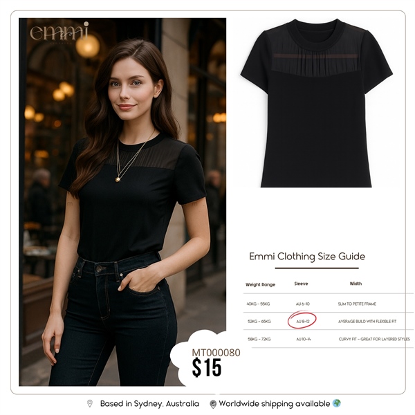 Black Pleated Panel T-Shirt