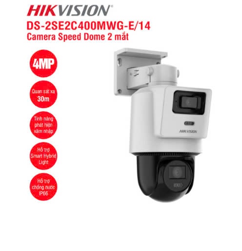 Camera IP dây Hikvision DS-2SE2C400MWG-E/14 4MP (Speed Dome TandemVu, 2 mắt)