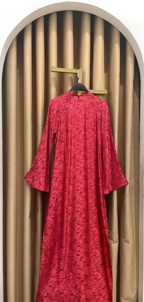 Áo dài suông cổ thấp lụa tằm 2 tà