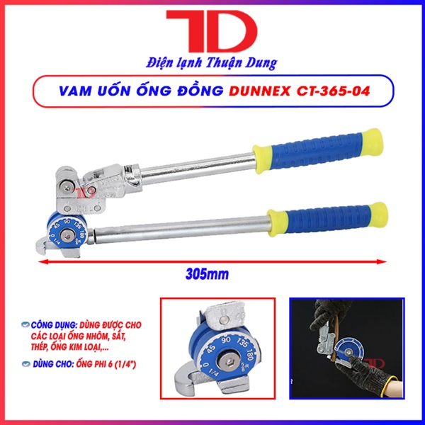 Vam uốn ống đồng DUNNEX, model CT-365-04A, dùng cho ống phi 6 (1/4"), dùng cho ống nhôm, sắt, thép không gỉ, ống kim loại khác, tay cầm điều chỉnh 90 độ (thùng 20 cái)