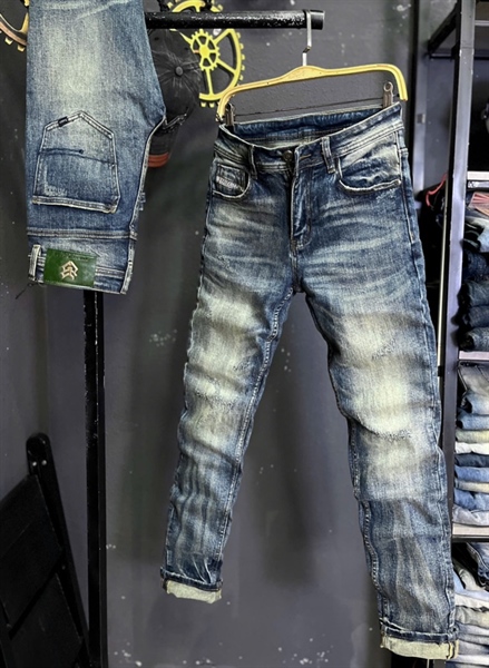 Jean Dài THREE VIP- JD6972 xanh was cào Rách nhẹ