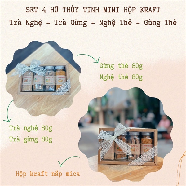 Set 4 Hũ TT mini - Trà gừng, Trà nghệ, Gừng thẻ, Nghệ thẻ