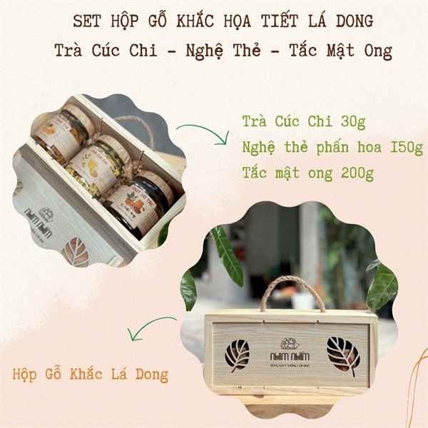 Set 3 - Nghệ Thẻ, Trà Cúc Chi, Tắc Mật Ong - Hộp Gỗ