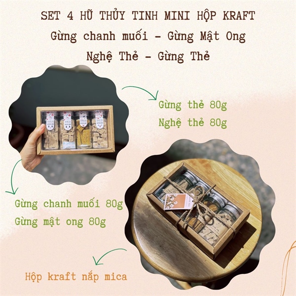 Set 4 Hũ TT Mini - gừng thẻ, gừng chanh muối, gừng mật ong, nghệ thẻ