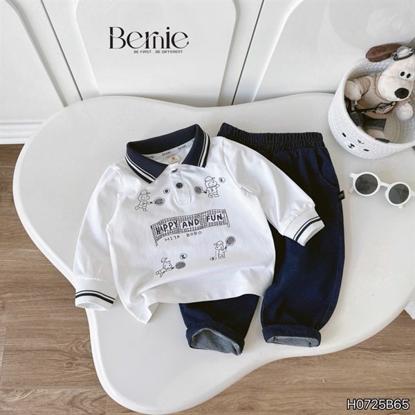 Bộ thun dài in hình trắng đen